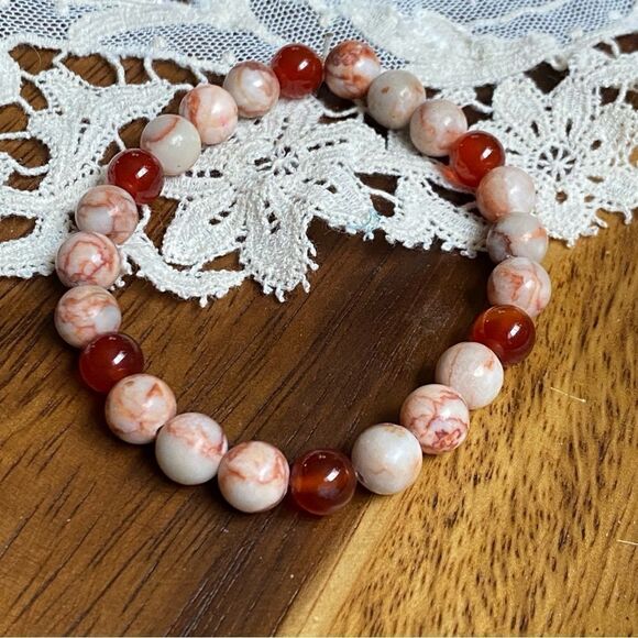 Jewelry - Handmade crystal bracelet // red web Jasper & red agate // 7.5” wrist size